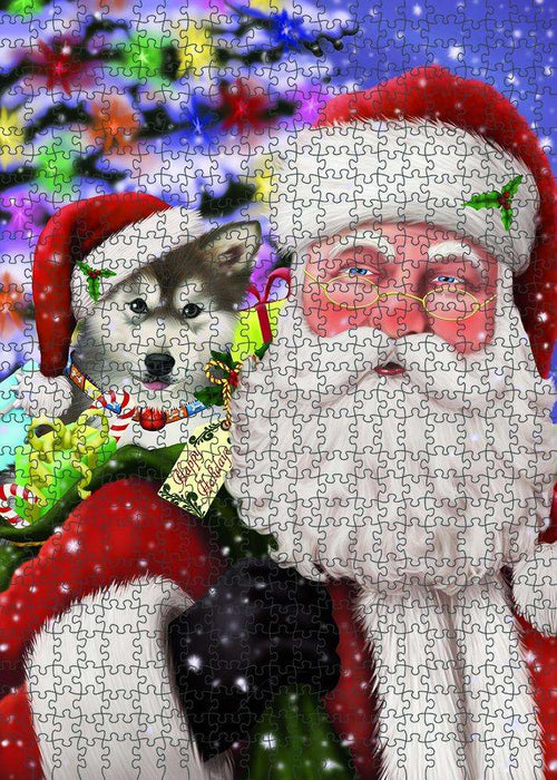 Santa Carrying Alaskan Malamute Dog and Christmas Presents Puzzle with Photo Tin PUZL82988