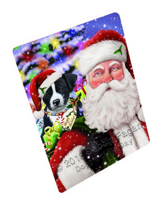 Santa Carrying American Staffordshire Terrier Dog and Christmas Presents Cutting Board C65442