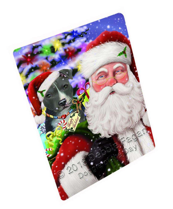 Santa Carrying American Staffordshire Terrier Dog and Christmas Presents Cutting Board C65448
