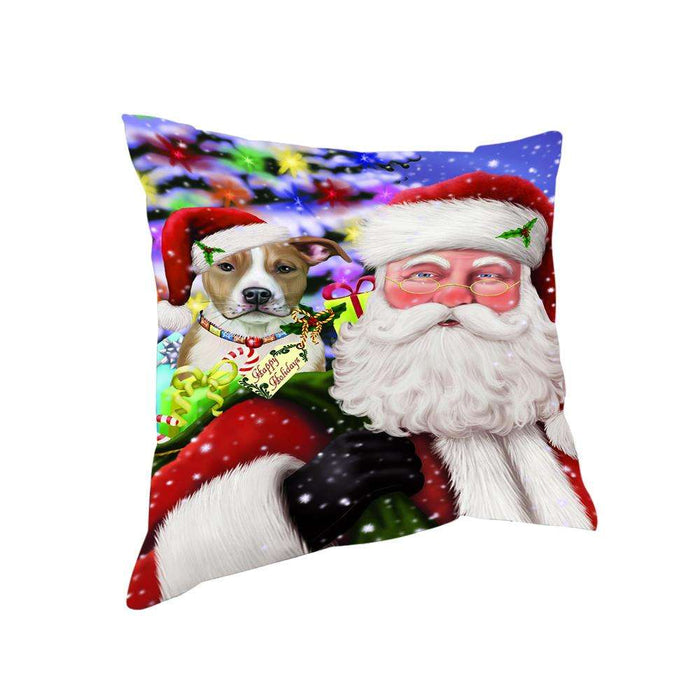 Santa Carrying American Staffordshire Terrier Dog and Christmas Presents Pillow PIL71284
