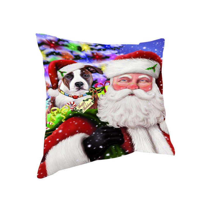 Santa Carrying American Staffordshire Terrier Dog and Christmas Presents Pillow PIL71292
