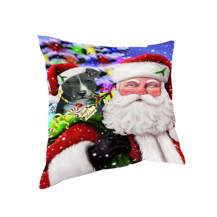 Santa Carrying American Staffordshire Terrier Dog and Christmas Presents Pillow PIL71296