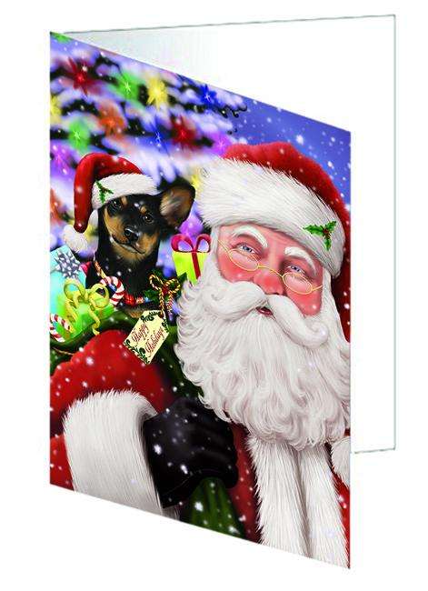 Santa Carrying Australian Kelpie Dog and Christmas Presents Handmade Artwork Assorted Pets Greeting Cards and Note Cards with Envelopes for All Occasions and Holiday Seasons GCD65906