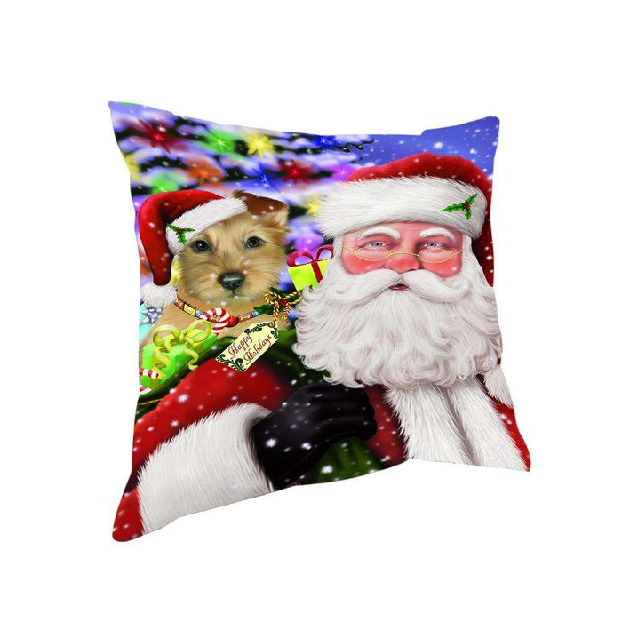 Santa Carrying Australian Terrier Dog and Christmas Presents Pillow PIL71304