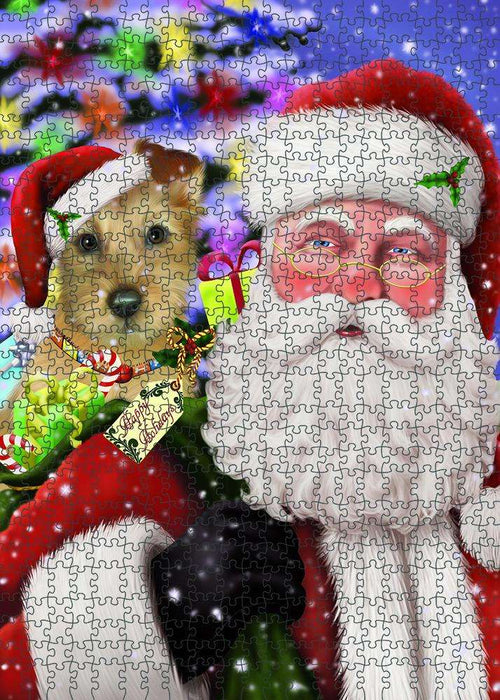 Santa Carrying Australian Terrier Dog and Christmas Presents Puzzle with Photo Tin PUZL81836