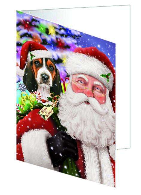 Santa Carrying Basset Hound Dog and Christmas Presents Handmade Artwork Assorted Pets Greeting Cards and Note Cards with Envelopes for All Occasions and Holiday Seasons GCD65909