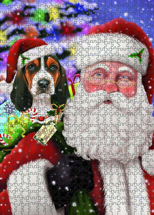 Santa Carrying Basset Hound Dog and Christmas Presents Puzzle with Photo Tin PUZL82996