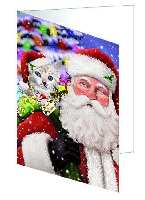 Santa Carrying Bengal Cat and Christmas Presents Handmade Artwork Assorted Pets Greeting Cards and Note Cards with Envelopes for All Occasions and Holiday Seasons GCD65045