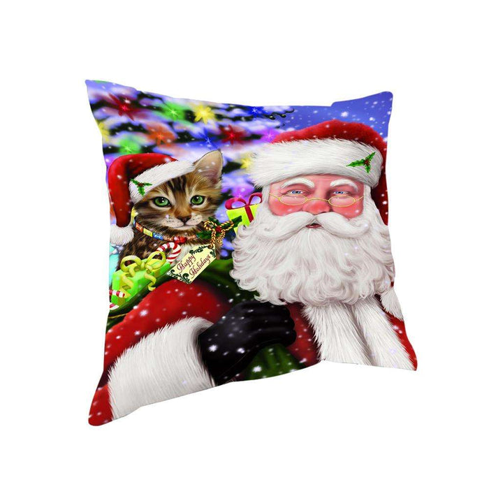Santa Carrying Bengal Cat and Christmas Presents Pillow PIL71308