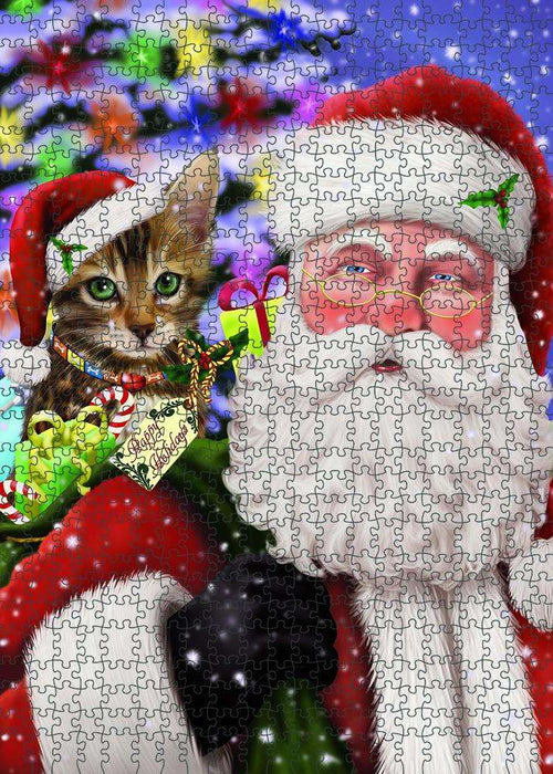 Santa Carrying Bengal Cat and Christmas Presents Puzzle with Photo Tin PUZL81840