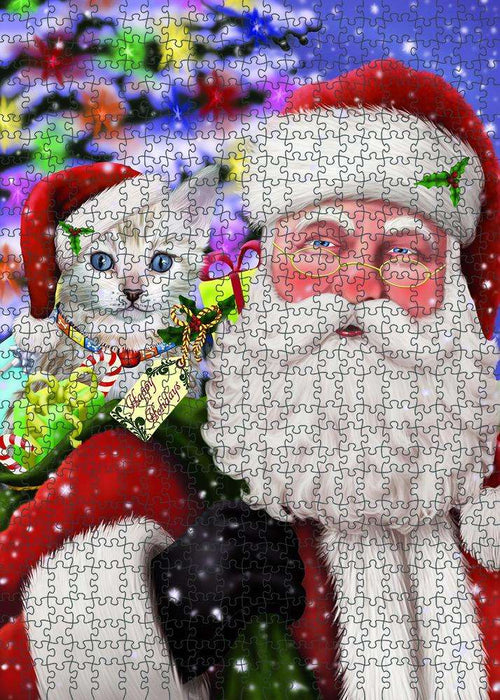 Santa Carrying Bengal Cat and Christmas Presents Puzzle with Photo Tin PUZL81844
