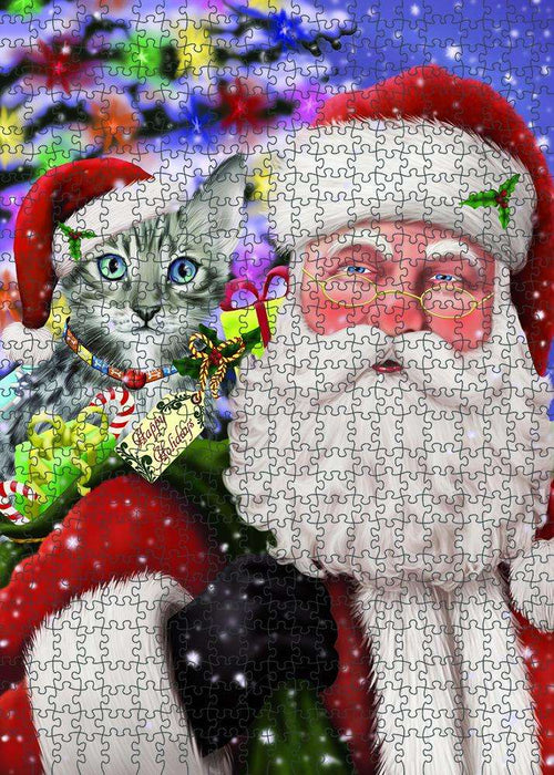 Santa Carrying Bengal Cat and Christmas Presents Puzzle with Photo Tin PUZL81848