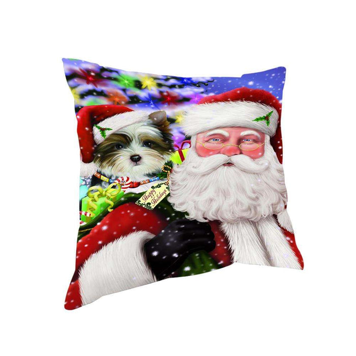 Santa Carrying Biewer Terrier Dog and Christmas Presents Pillow PIL71320