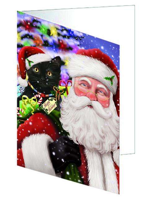 Santa Carrying Black Cat and Christmas Presents Handmade Artwork Assorted Pets Greeting Cards and Note Cards with Envelopes for All Occasions and Holiday Seasons GCD65054