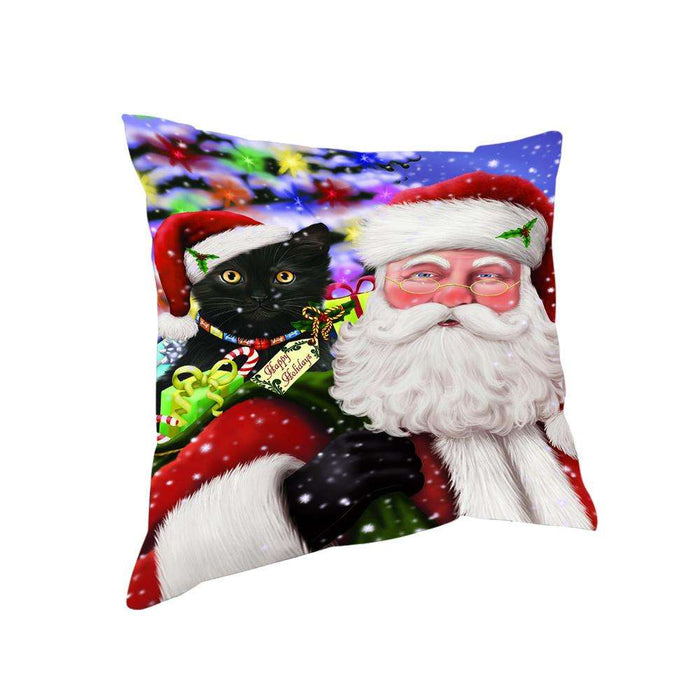 Santa Carrying Black Cat and Christmas Presents Pillow PIL71324