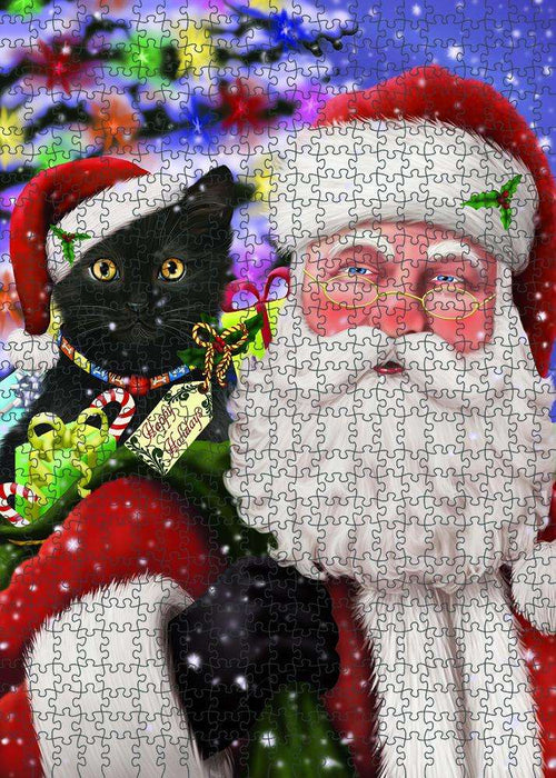 Santa Carrying Black Cat and Christmas Presents Puzzle with Photo Tin PUZL81856