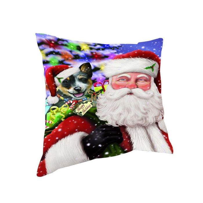 Santa Carrying Blue Heeler Dog and Christmas Presents Pillow PIL71332