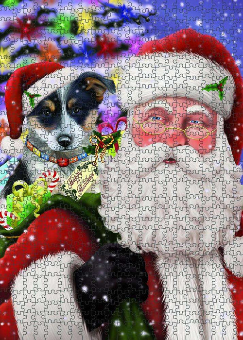Santa Carrying Blue Heeler Dog and Christmas Presents Puzzle with Photo Tin PUZL81860