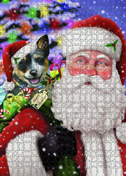 Santa Carrying Blue Heeler Dog and Christmas Presents Puzzle with Photo Tin PUZL81864
