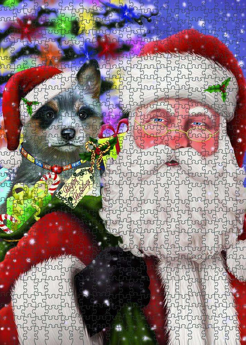 Santa Carrying Blue Heeler Dog and Christmas Presents Puzzle with Photo Tin PUZL81868