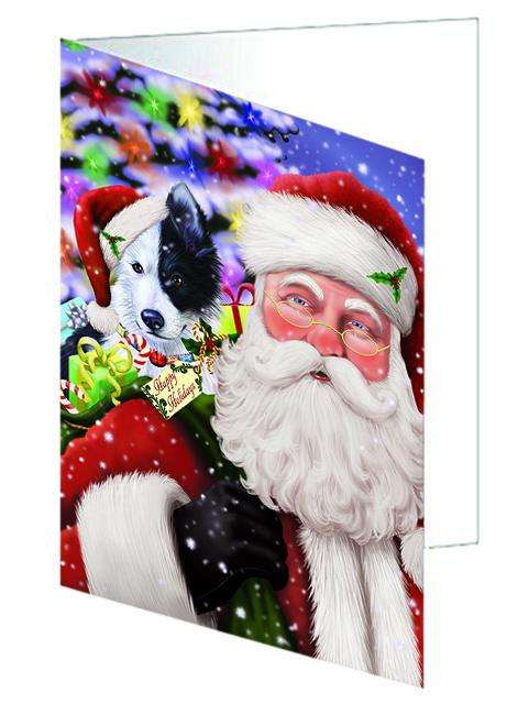 Santa Carrying Border Collie Dog and Christmas Presents Handmade Artwork Assorted Pets Greeting Cards and Note Cards with Envelopes for All Occasions and Holiday Seasons GCD65915