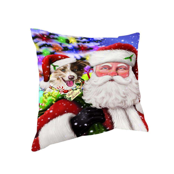 Santa Carrying Border Collie Dog and Christmas Presents Pillow PIL72468