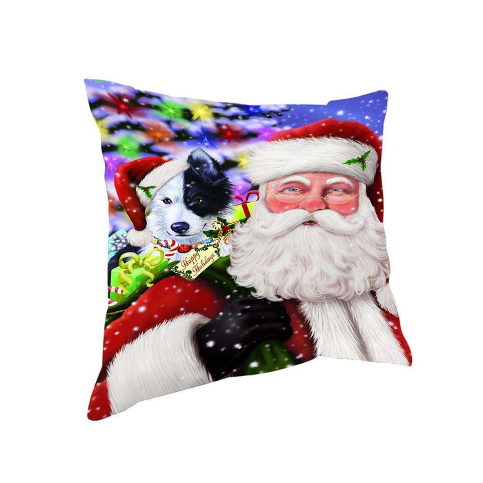 Santa Carrying Border Collie Dog and Christmas Presents Pillow PIL72472