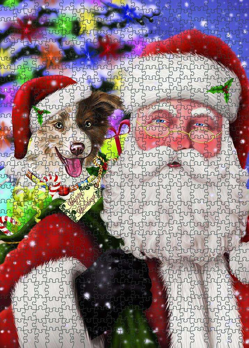 Santa Carrying Border Collie Dog and Christmas Presents Puzzle with Photo Tin PUZL83000