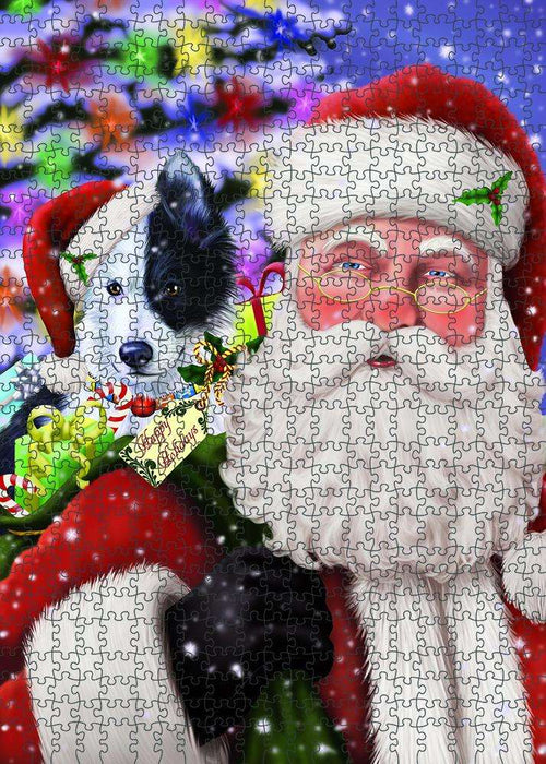 Santa Carrying Border Collie Dog and Christmas Presents Puzzle with Photo Tin PUZL83004