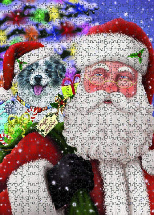 Santa Carrying Border Collie Dog and Christmas Presents Puzzle with Photo Tin PUZL83008