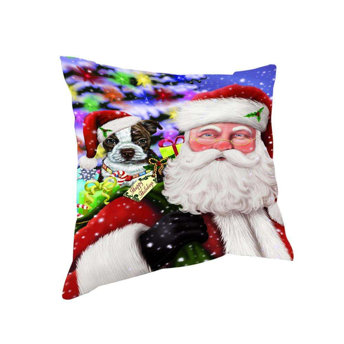 Santa Carrying Boston Terrier Dog and Christmas Presents Pillow PIL72480