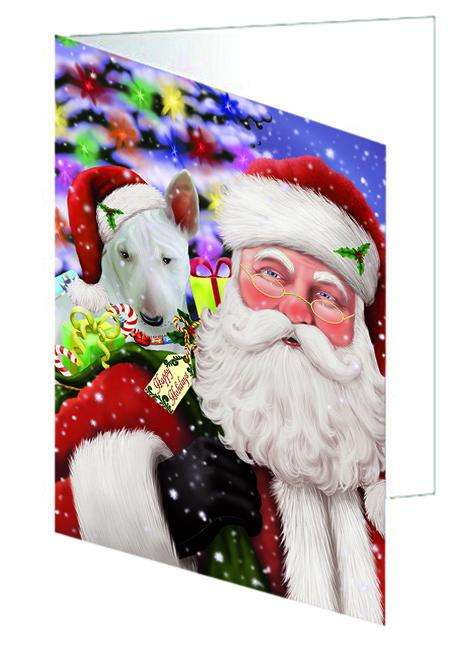 Santa Carrying Bull Terrier Dog and Christmas Presents Handmade Artwork Assorted Pets Greeting Cards and Note Cards with Envelopes for All Occasions and Holiday Seasons GCD65930
