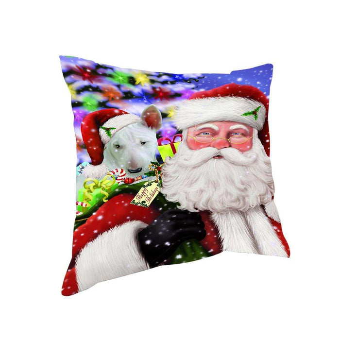 Santa Carrying Bull Terrier Dog and Christmas Presents Pillow PIL72492