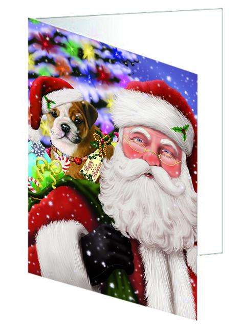 Santa Carrying Bulldog and Christmas Presents Handmade Artwork Assorted Pets Greeting Cards and Note Cards with Envelopes for All Occasions and Holiday Seasons GCD65936