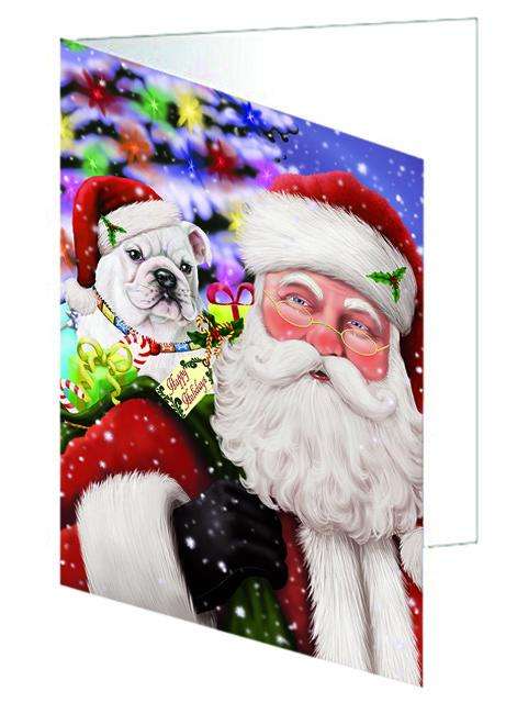 Santa Carrying Bulldog and Christmas Presents Handmade Artwork Assorted Pets Greeting Cards and Note Cards with Envelopes for All Occasions and Holiday Seasons GCD65939