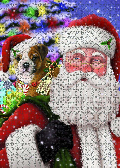 Santa Carrying Bulldog and Christmas Presents Puzzle with Photo Tin PUZL83032