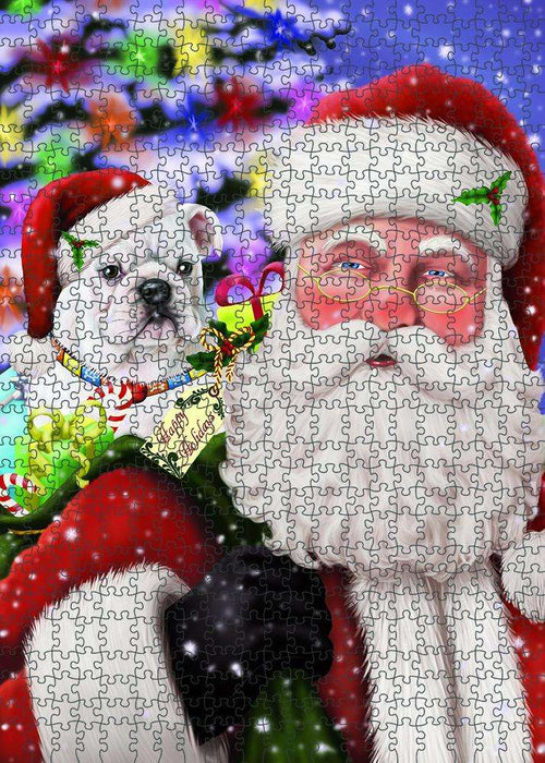 Santa Carrying Bulldog and Christmas Presents Puzzle with Photo Tin PUZL83036