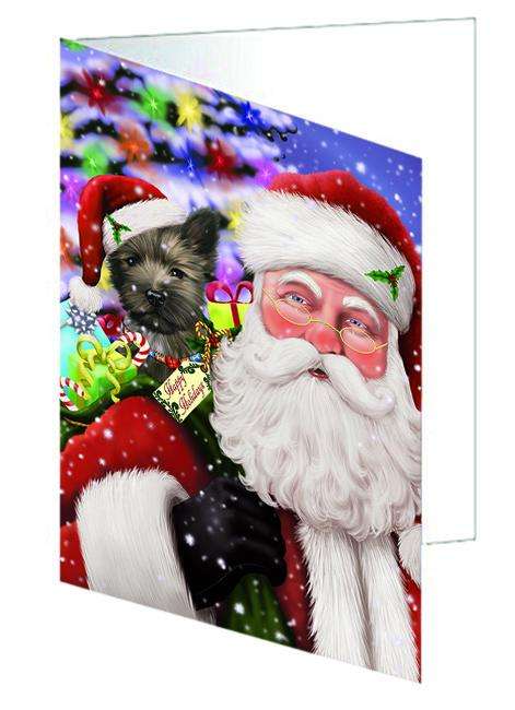 Santa Carrying Cairn Terrier Dog and Christmas Presents Handmade Artwork Assorted Pets Greeting Cards and Note Cards with Envelopes for All Occasions and Holiday Seasons GCD65945