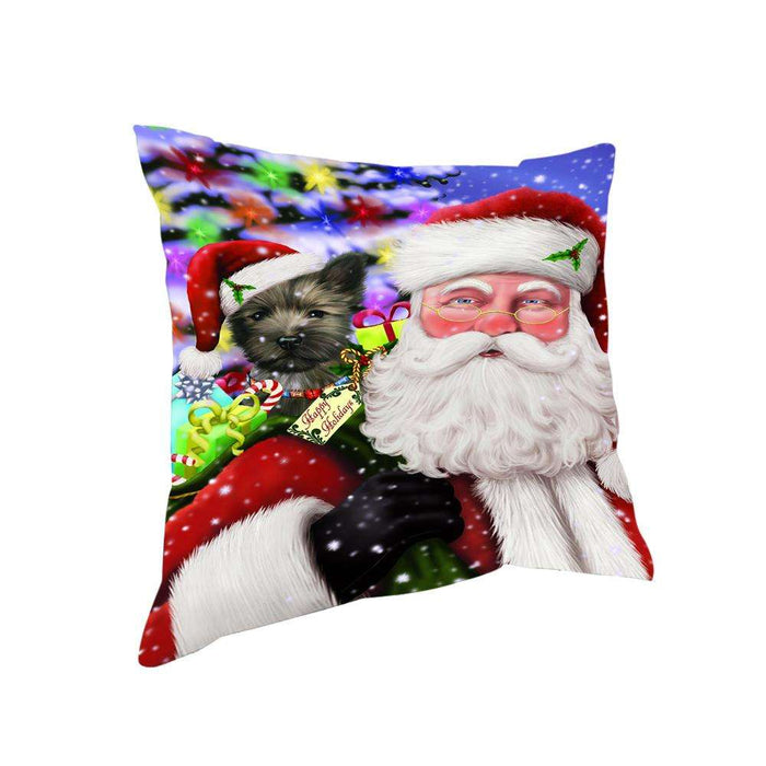 Santa Carrying Cairn Terrier Dog and Christmas Presents Pillow PIL72512