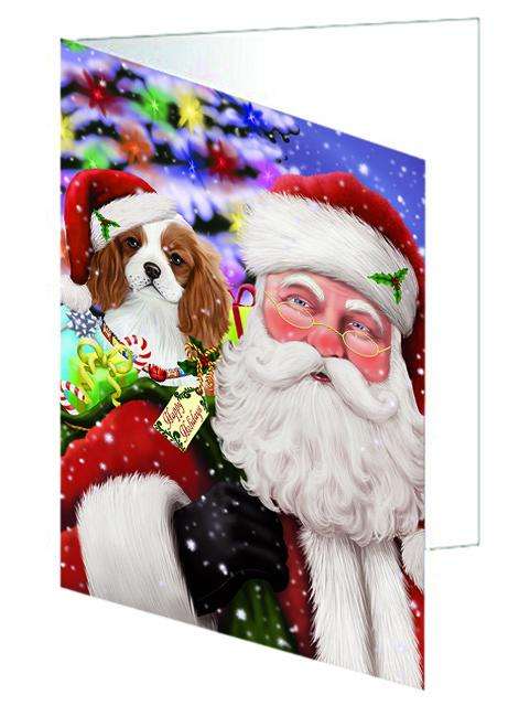 Santa Carrying Cavalier King Charles Spaniel Dog and Christmas Presents Handmade Artwork Assorted Pets Greeting Cards and Note Cards with Envelopes for All Occasions and Holiday Seasons GCD65948