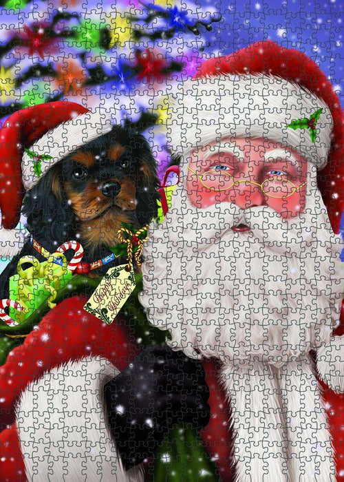 Santa Carrying Cavalier King Charles Spaniel Dog and Christmas Presents Puzzle with Photo Tin PUZL83052