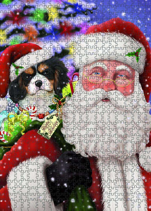 Santa Carrying Cavalier King Charles Spaniel Dog and Christmas Presents Puzzle with Photo Tin PUZL83056