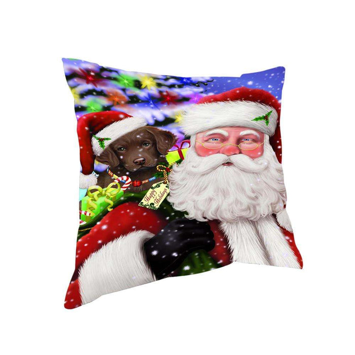 Santa Carrying Chesapeake Bay Retriever Dog and Christmas Presents Pillow PIL72528