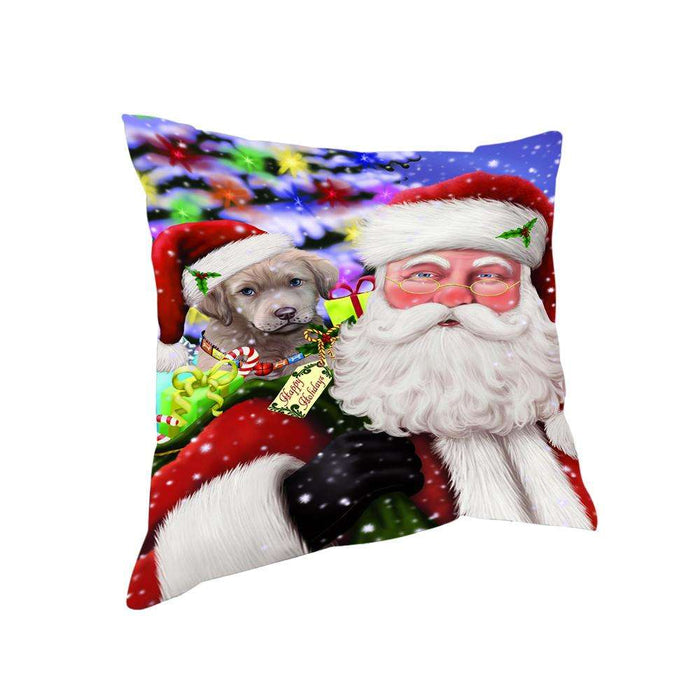 Santa Carrying Chesapeake Bay Retriever Dog and Christmas Presents Pillow PIL72532