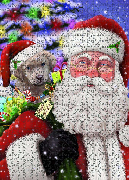 Santa Carrying Chesapeake Bay Retriever Dog and Christmas Presents Puzzle with Photo Tin PUZL83064