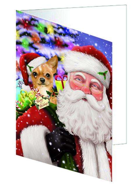 Santa Carrying Chihuahua Dog and Christmas Presents Handmade Artwork Assorted Pets Greeting Cards and Note Cards with Envelopes for All Occasions and Holiday Seasons GCD65969