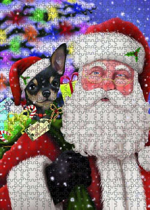 Santa Carrying Chihuahua Dog and Christmas Presents Puzzle with Photo Tin PUZL83068