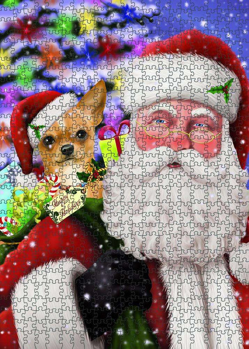 Santa Carrying Chihuahua Dog and Christmas Presents Puzzle with Photo Tin PUZL83076