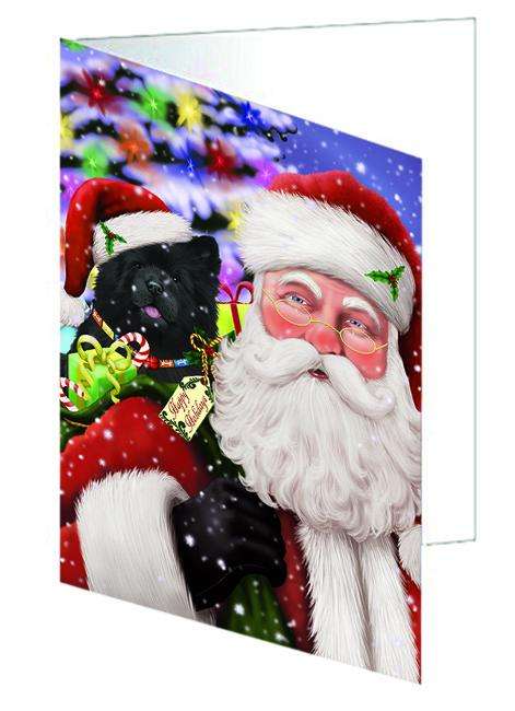 Santa Carrying Chow Chow Dog and Christmas Presents Handmade Artwork Assorted Pets Greeting Cards and Note Cards with Envelopes for All Occasions and Holiday Seasons GCD65972