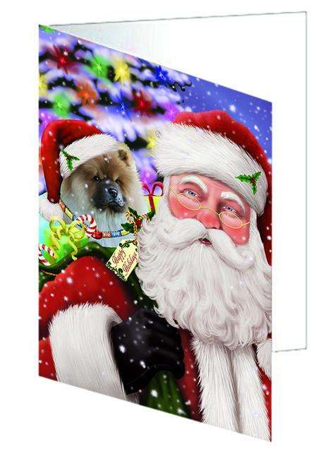 Santa Carrying Chow Chow Dog and Christmas Presents Handmade Artwork Assorted Pets Greeting Cards and Note Cards with Envelopes for All Occasions and Holiday Seasons GCD65975